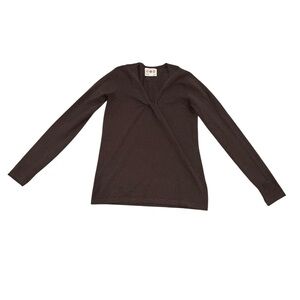 Title Nine "Twist & Shout" V-Neck Knit Top Brown Long Sleeve Size Small